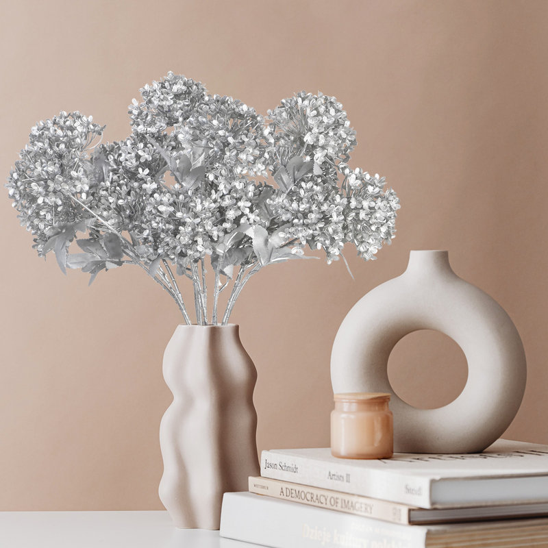 3 pièces de fleurs artificielles d'hortensia Viburnum, Argent argent