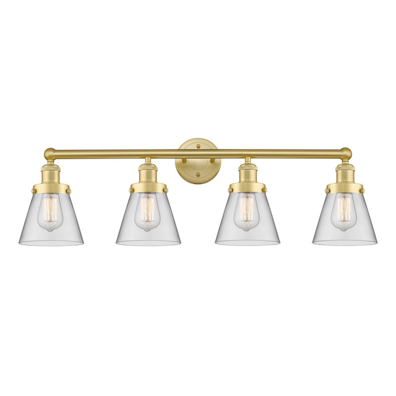 Éclairage pour meuble-lavabo de salle de bain 4 lumières Edison Cone, Clair, Or satiné