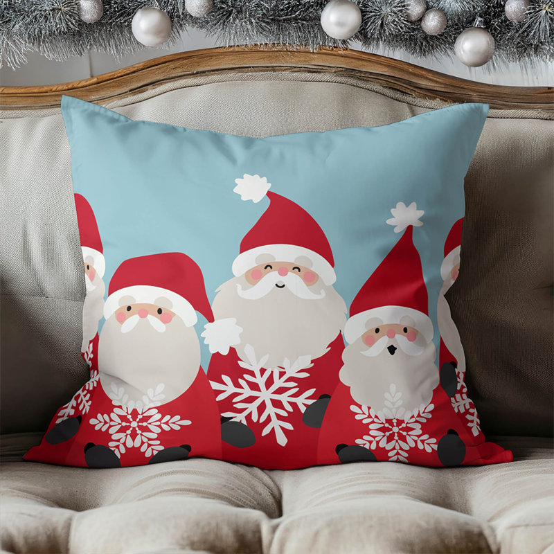 Coussin décoratif père Noël et flocons de neige, Bleu clair