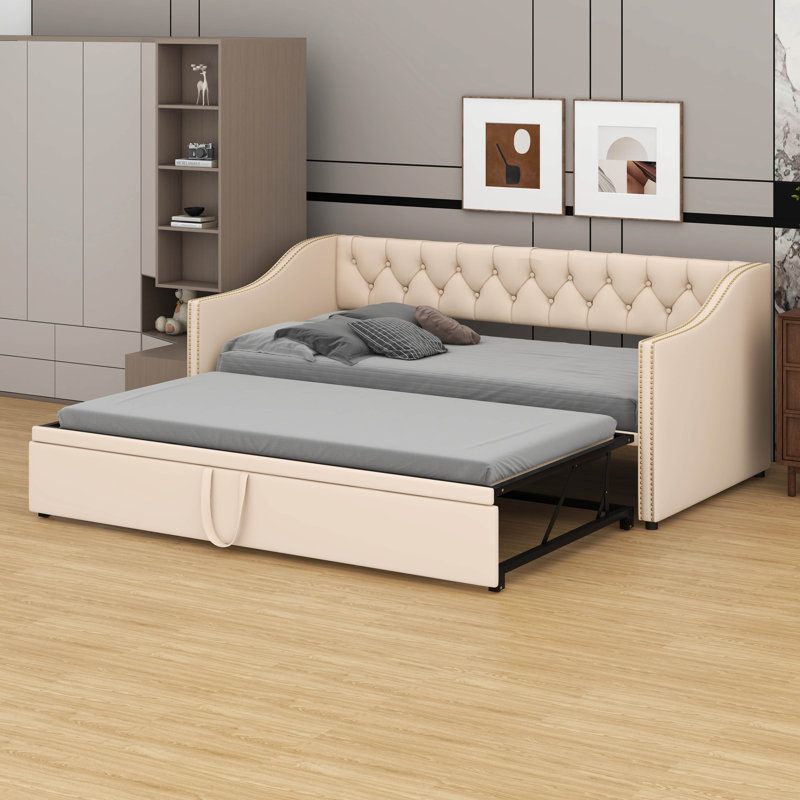 Lit de jour simple tapissier - Lit gigogne inclus, Beige