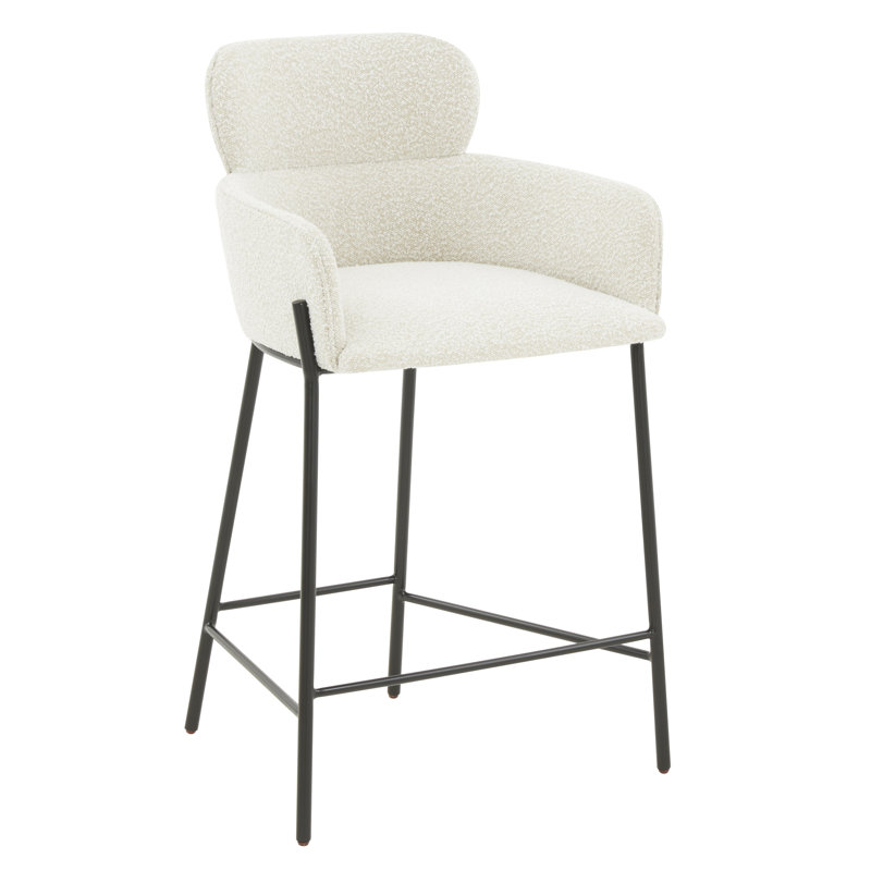 Tabouret de comptoir Tighe, Noir, Ivoire Boucle