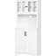Kitchen Storage Cabinet, White With Adjustable Shelves And Microwave Compartment For Dining Room - Practical Organization , Pantry Cabinet Glass Framed Door, & Space. Large Essentials. Customizable