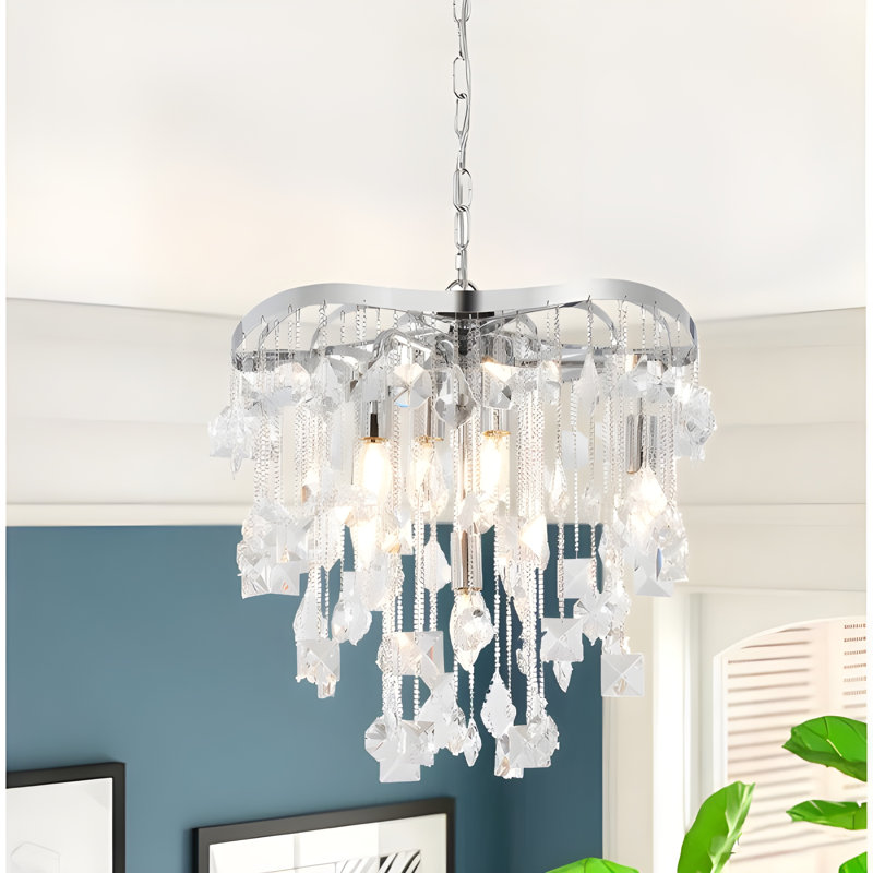 Lustre en cristal Cascade 6 lumières, Chrome chrome