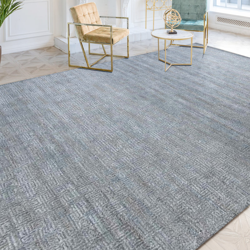 Geometric Area Rug in Dark Blue/Gray/Beige, Rectangle 10' x 14'
