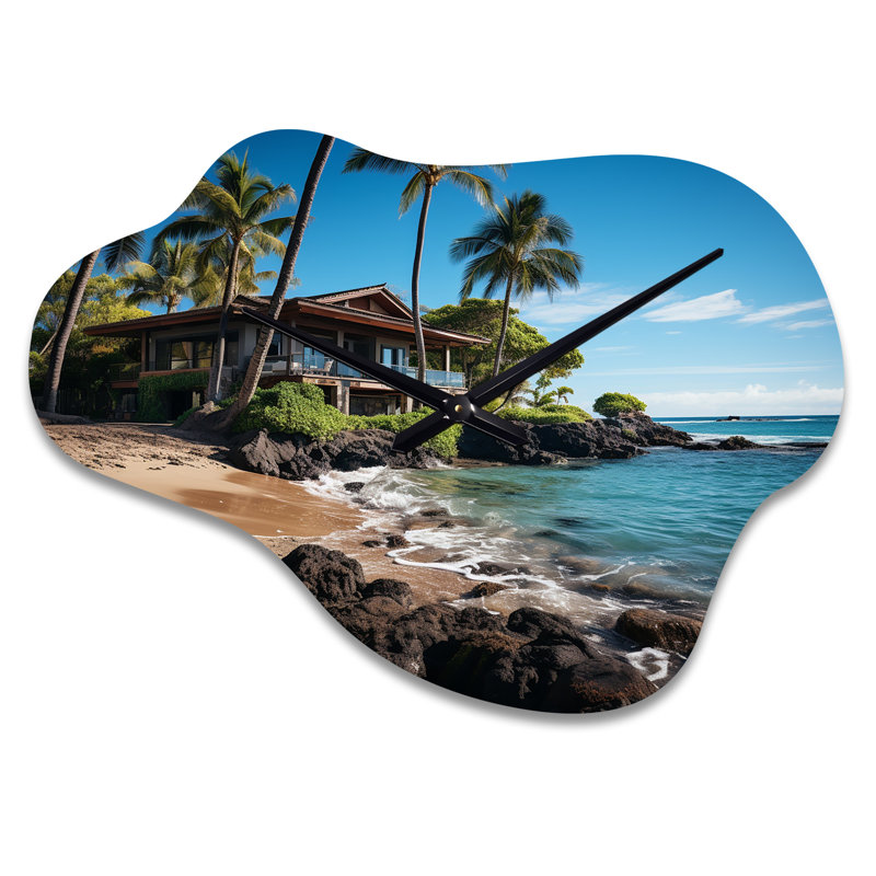 Hawaii Island Retreat - horloge murale asymétrique en métal Hawaii, impression d'horloge murale nuage moderne, Petit