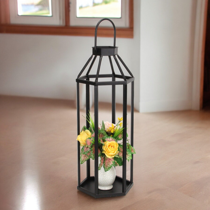 Novara Hexagon Metal Lantern, Black