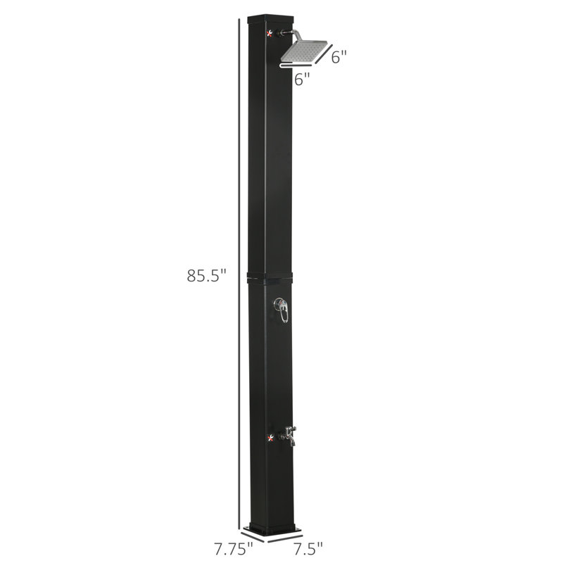 Black Solar Heated Outdoor Shower with Adjustable Head and Foot Shower