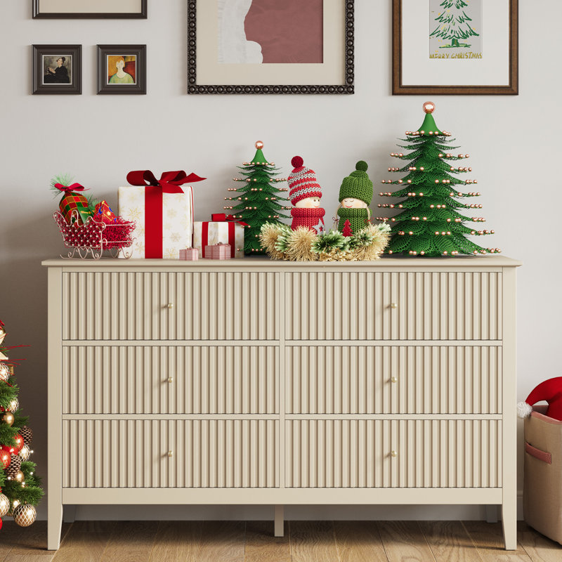 Cydny 6 Drawer 47" W Wood Double Dresser, Beige