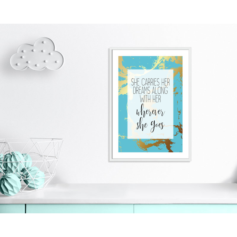 «Whereever she goes», art encadré, H 35,5 po x l 25,5 po x P 1,19 po, Encadré de boîte blanc