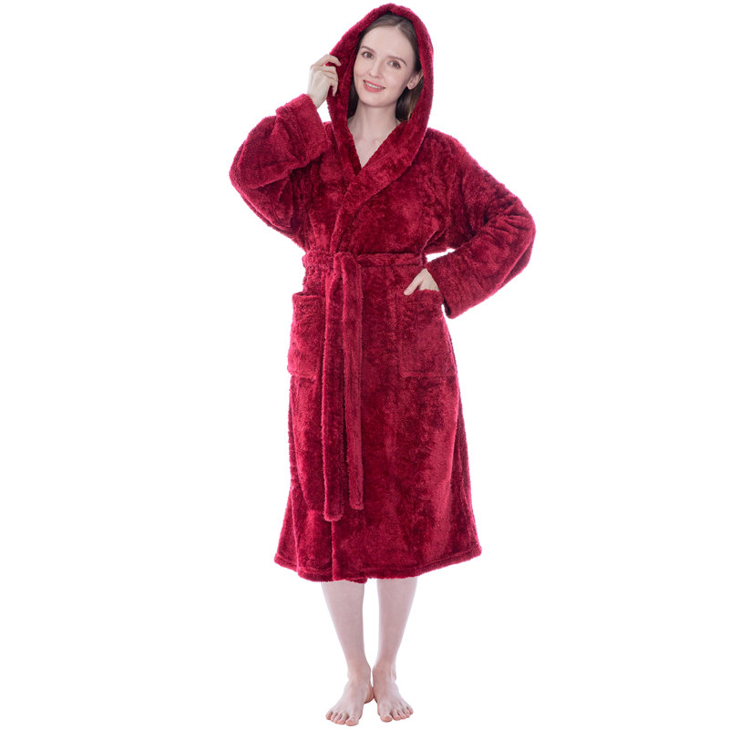 Peignoir 100% molletonné en microfibre de polyester de qualité supérieure avec poches et capuche, S, Vin