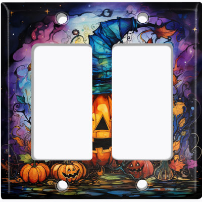 Halloween Spooky Pumpkin Witch Hat Christmas Festive Tree Lights 2 - Gang Toggle Light Switch Standard Wall Plate