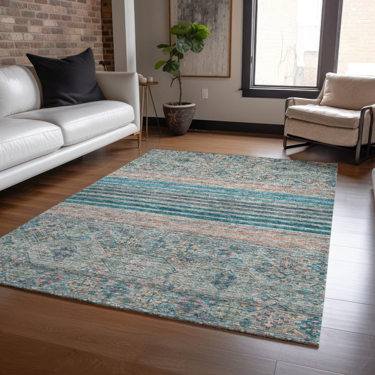 Machine Washable Indoor/Outdoor Claudian ACN1641 Teal Rug
