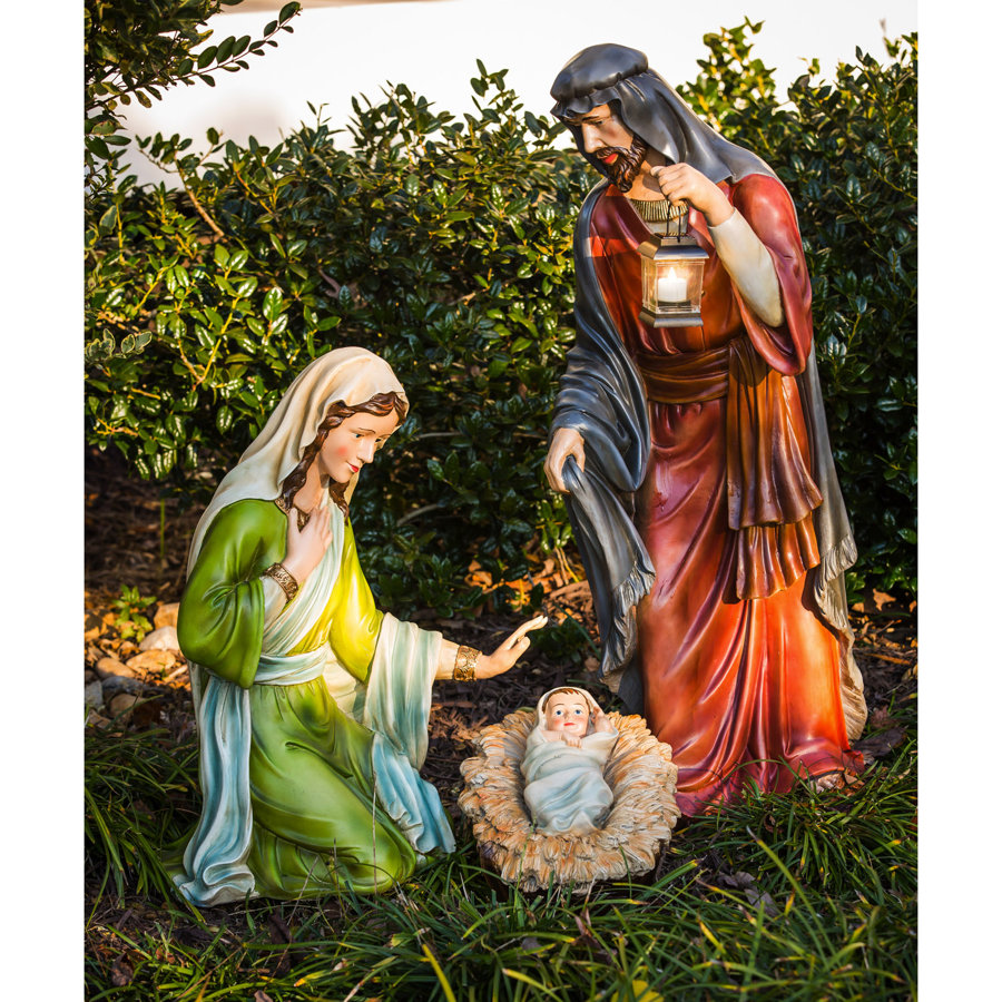 Three Piece Resin Outdoor Nativity Set with Mary, Joseph and Baby Jesus