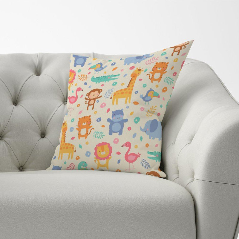 Mannford CUTE PASTEL JUNGLE ANIMALS Square Throw Cushion