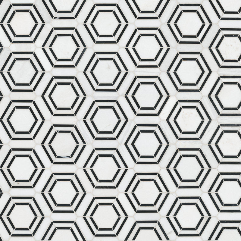 Lattice Fog Geometric 11 in. x 13 in. Polished Marble Mosaic Floor and Wall Tile, Lattice Noir