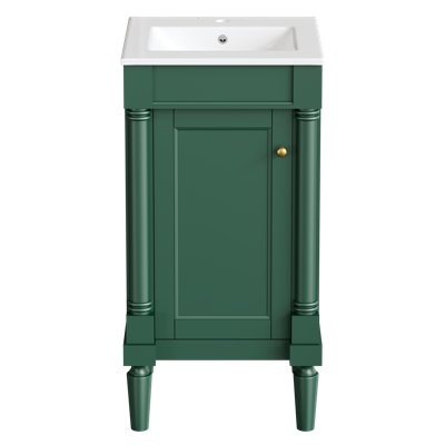 Armoire de salle de bain de style français 18 po avec rangement, solution pour petit espace avec lavabo en céramique, tablette réglable, charnières à fermeture en douceur