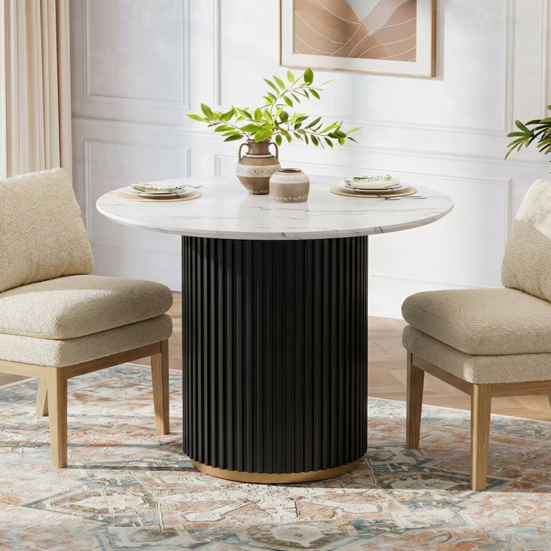 Table de salle à manger ronde de 46 pouces avec plateau en faux marbre et base dure