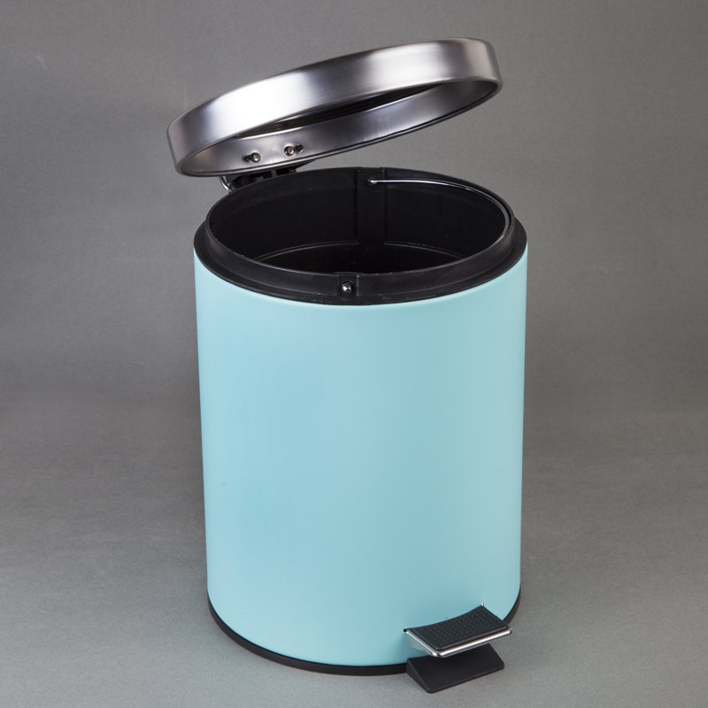 Creative Home 5 Litre Stainless Steel Round Step Trash Can, Navy, Aqua