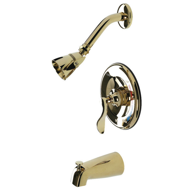 Kingston Brass NuWave Single-Handle Pressure Balanced Tub and Shower Faucet, Polished Brass