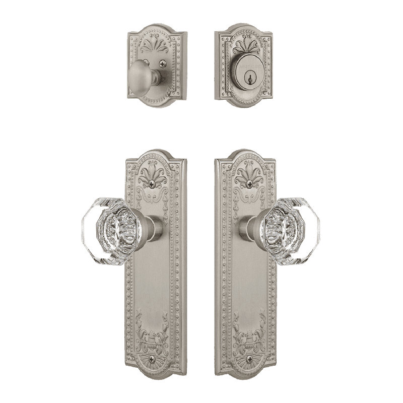 Ensemble d'entrée Nostalgic Warehouse Meadows avec poignée en cristal Waldorf, Nickel satiné, 2.375