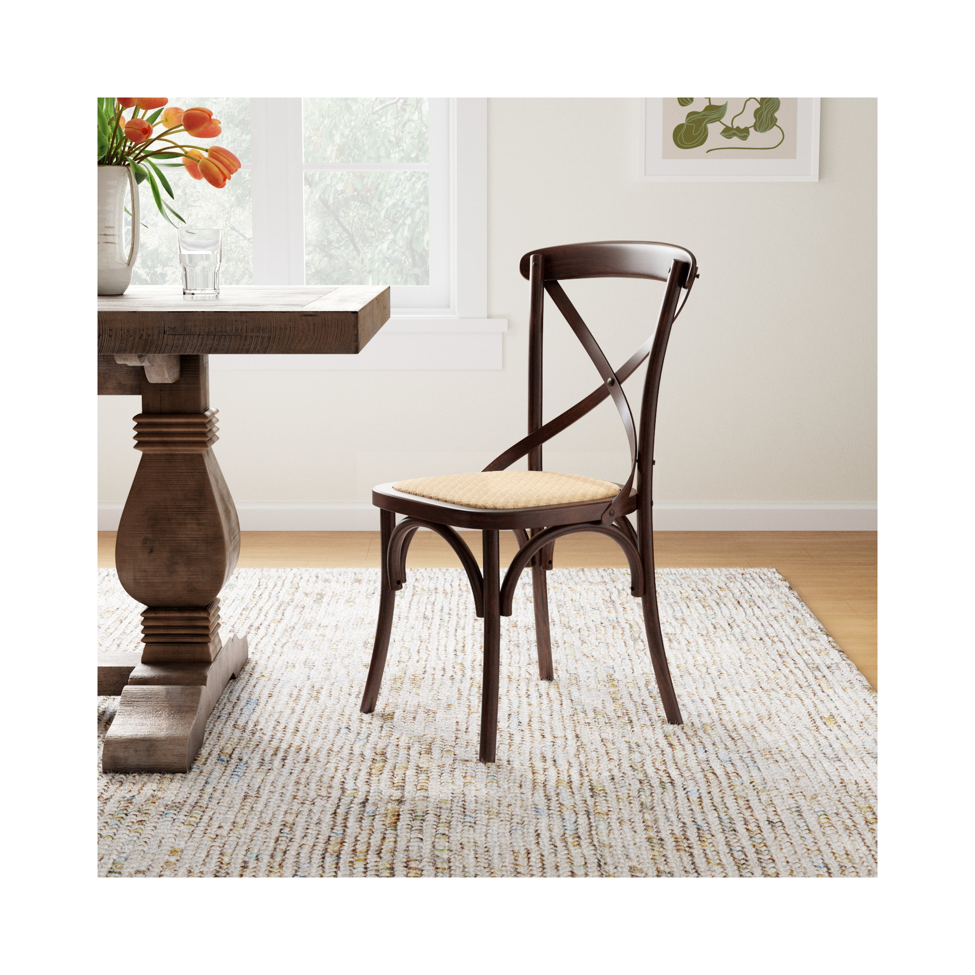 Camaran Solid Wood Cross Back Side Chair, Walnut