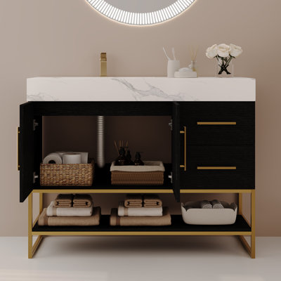 36" Modern Free-Standing Bathroom Vanity with Seamless Ceramic Sink & Sintered Stone Top