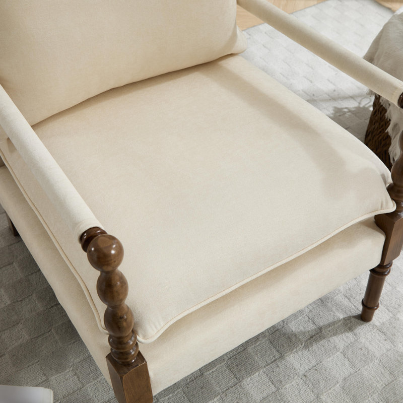 Fauteuil d'appoint en chenille, fauteuil d'appoint en broche avec accoudoirs rembourrés, fauteuil d'appoint en bois tourné Farmhouse