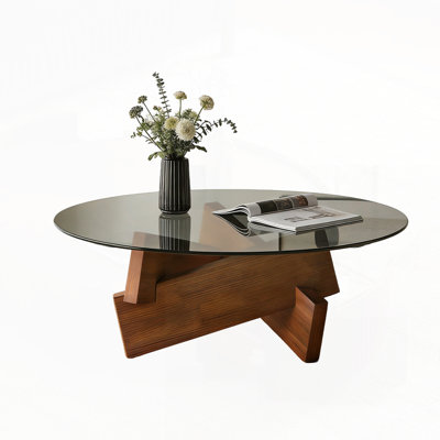 Century Center Table with Tempered Glass Top and Wood