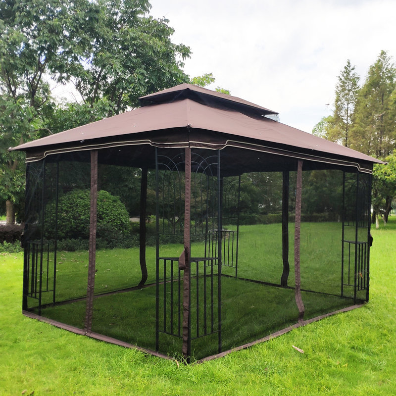 Toit de jardin 13x10 avec toile imperméable - Toit brun, grand support stable et