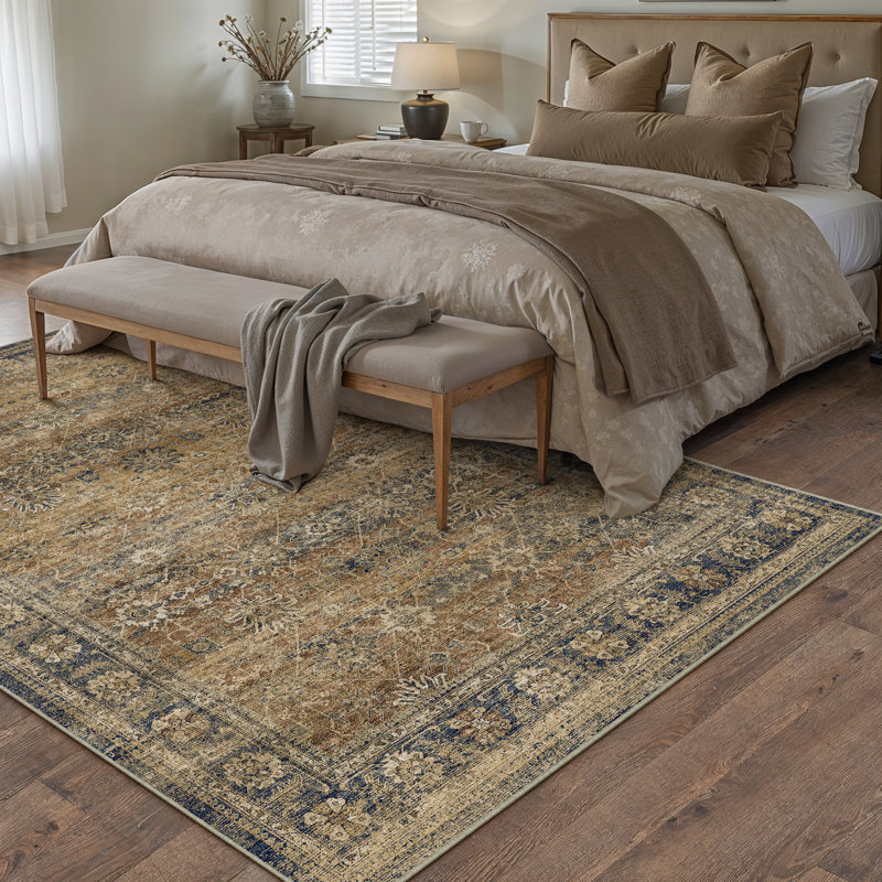 Tapis brun lavable avec envers antidérapant Ladonya, Rectangle 5 pi x 7 pi