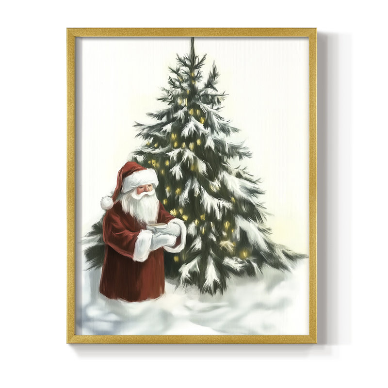 «Christmas Holiday Art» CCLxxvii, reproduction d'art encadrée - bois massif, 15" H x 12" W, Doré