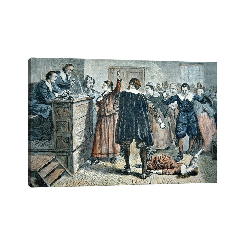 Witches Of Salem - A Girl Bewitched At A Trial In 1692 by American School - Wrapped Canvas Painting