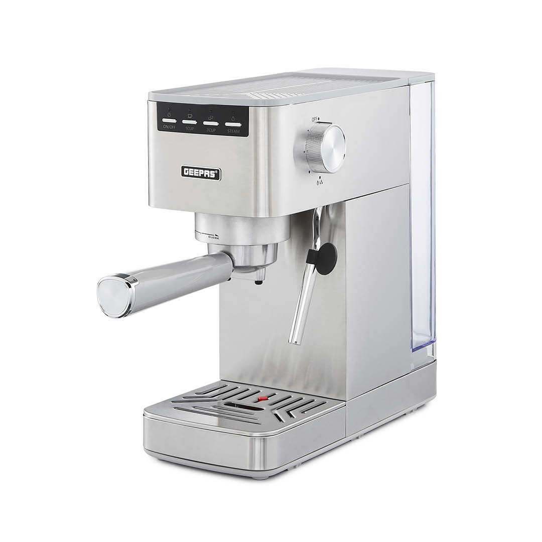 GEEPAS Espresso & Cappuccino Coffee Machine with Milk Frother, 15 Bar Pressure | 1.4L Water Tank Capacity, Thermo Block Heating & Pre-Brew| Detachable
