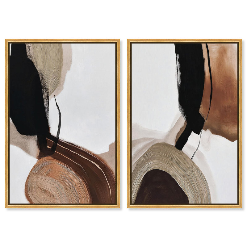 "Earth Curves", ensemble de décorations murales boho par Art Remedy, cadre doré, 10 x 15, 16" H x 11" W, Gold Frame