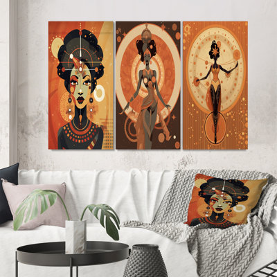 Déesse africaine graphique dans les tons de terre VI - ensemble de 3 impressions