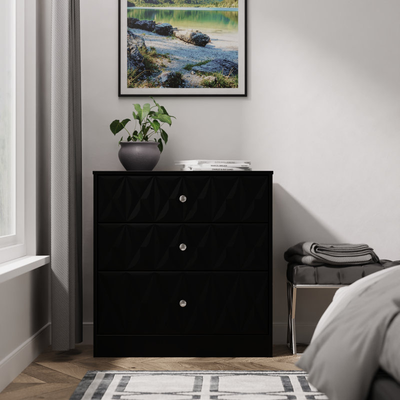 77 cm W Chest of 3 Drawers, Black