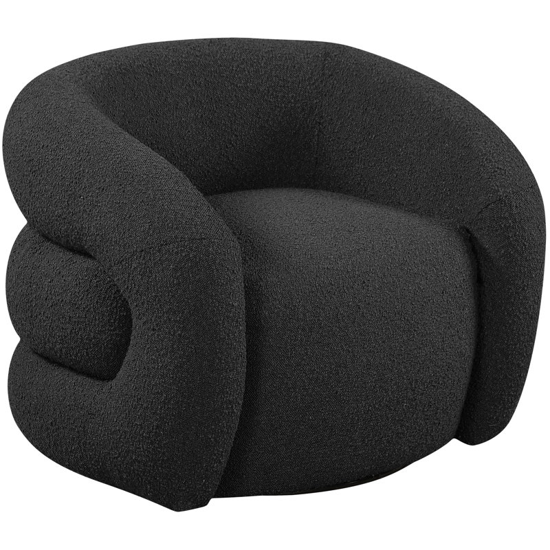 Roxbury Boucle Fabric Swivel Accent Chair, Black Boucle Fabric