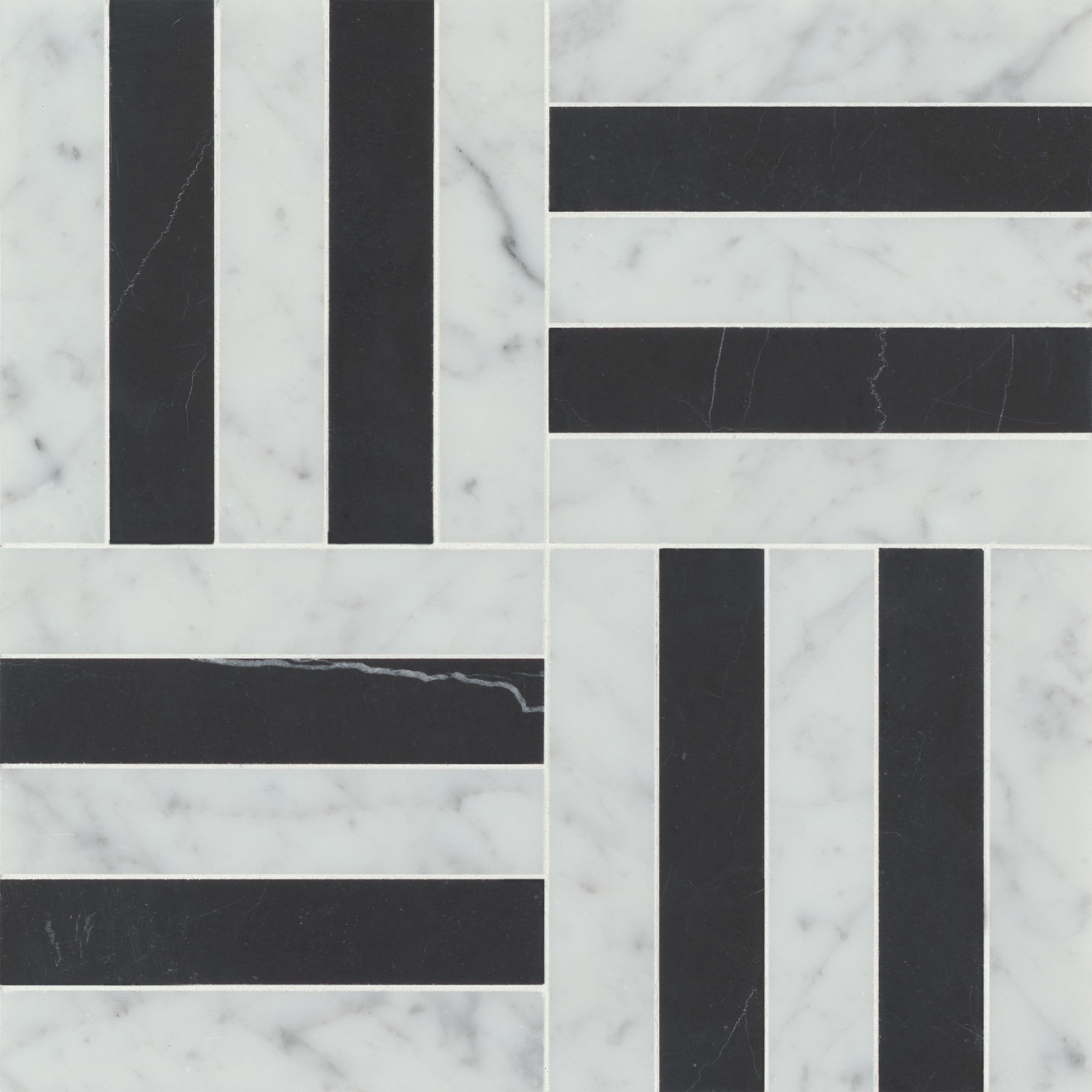 Matisse 12" x 12" Marble Tile, White Carrara/Nero Marquina