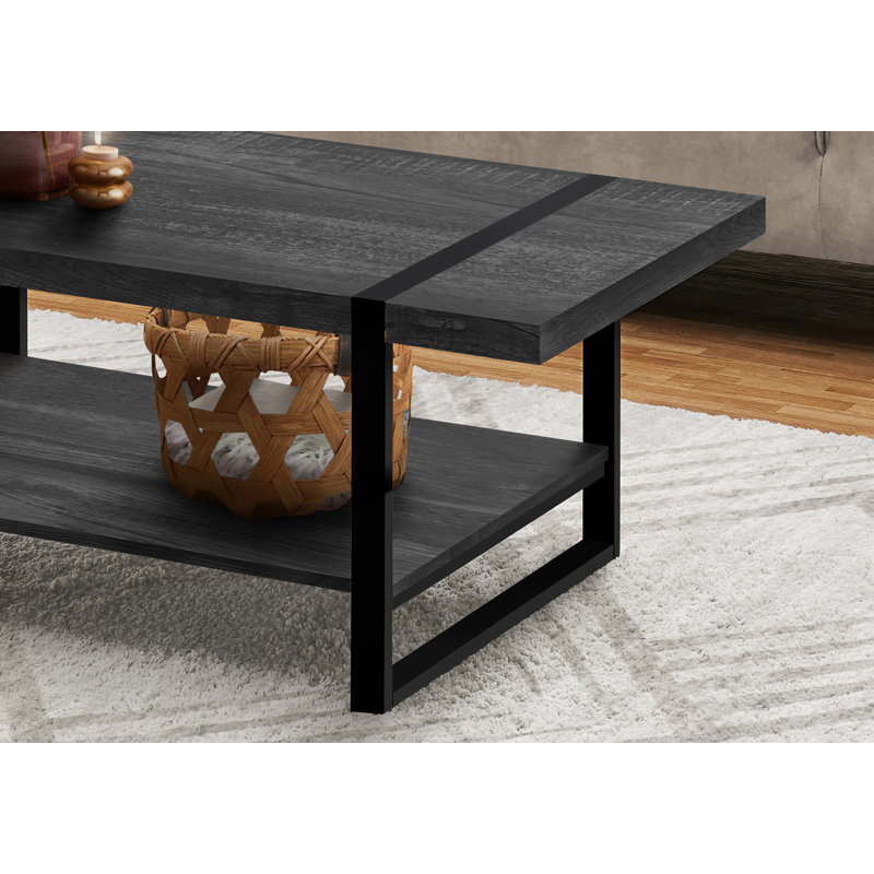 Table basse, accent, cocktail, rectangulaire, salon, L 48 po, stratifié noir, métal noir, contemporain, moderne