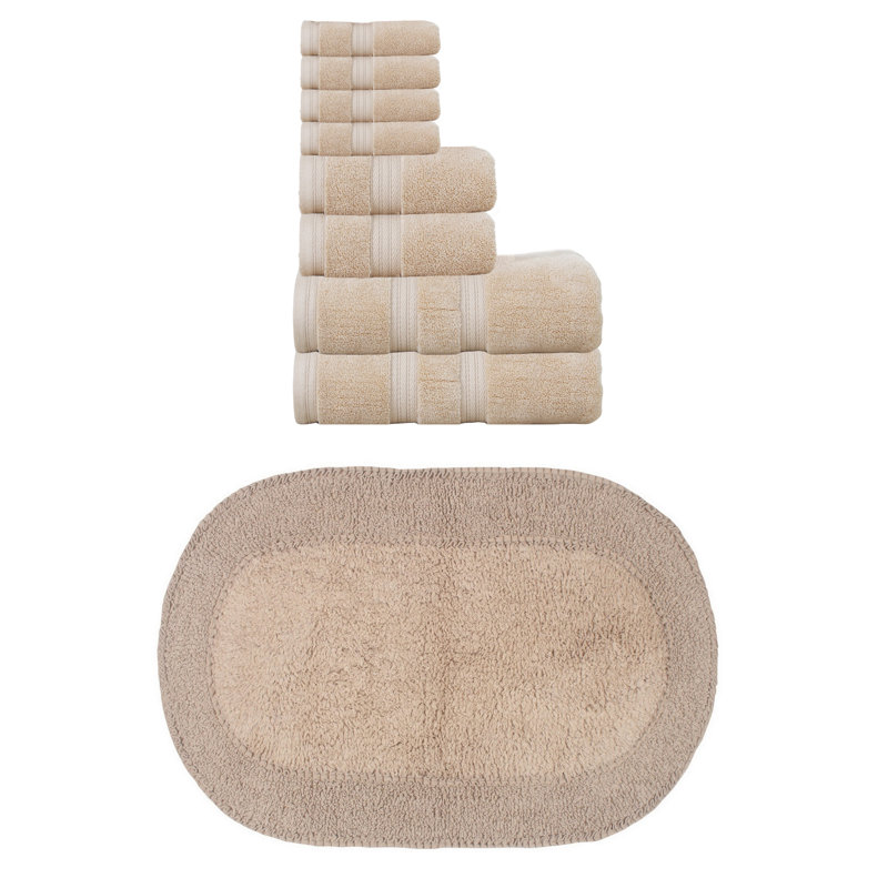 Brunk Collection 100% Soft Cotton Bath Towel Set & Bath Rug, 9 Piece Towel Set, Dark Gray