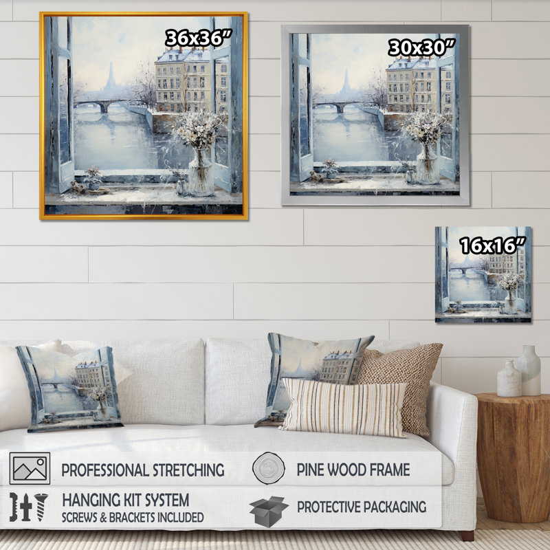 Hiver Paris, Tour Eiffel, ville charmante VI - Art mural de Paris, Cadre flottant brun, H 30 po x l 30 po x P 1,5 po
