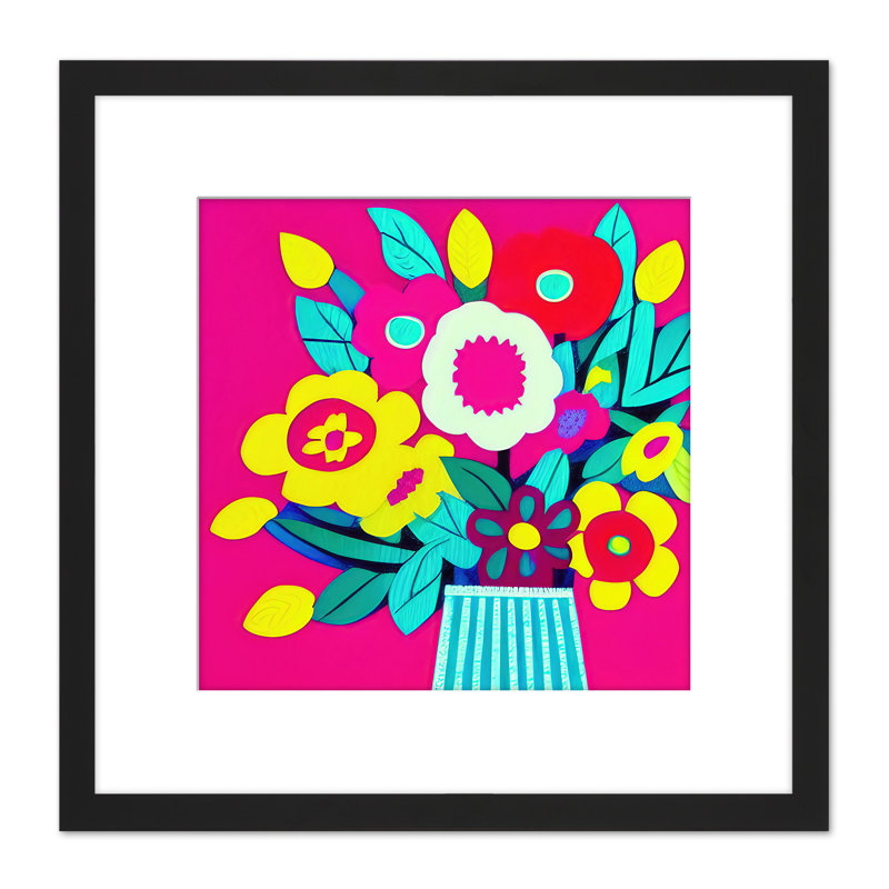 Bright Bouquet Flower Striped Vase Hot Pink - Single Picture Frame Painting