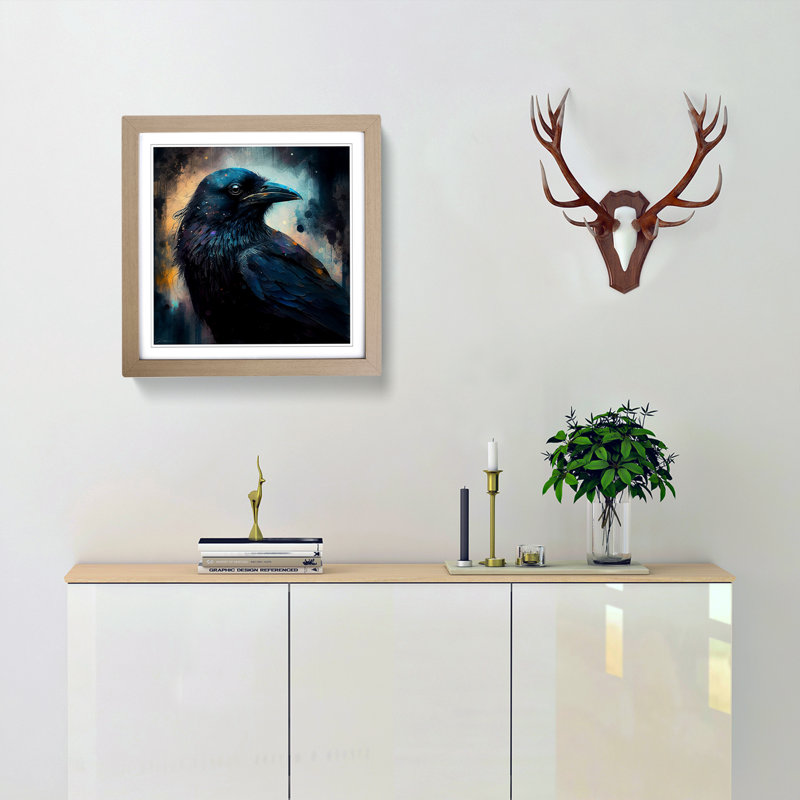 Crow Digital Art - Framed Print, Oak