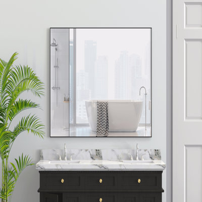 36X36" Oversized Modern Rectangle Bathroom Mirror With Balck Frame Decorative Large Wall Mirrors