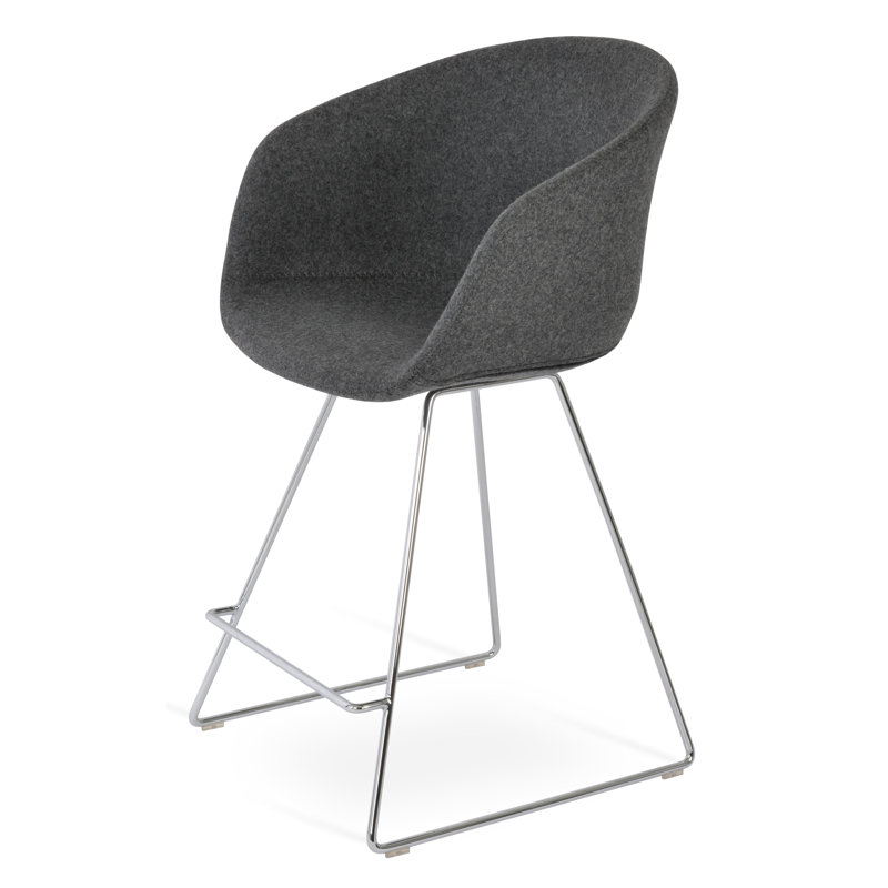 Tabouret de bar et de comptoir Tribeca, Tabouret de comptoir (siège d'une hauteur de 24 p, Gris foncé, Chrome