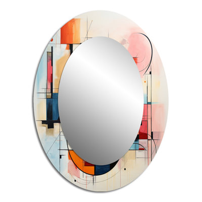 Colourful Mid Century Abstract Fusion IV - Abstract Oval Decorative Mirror On Metal