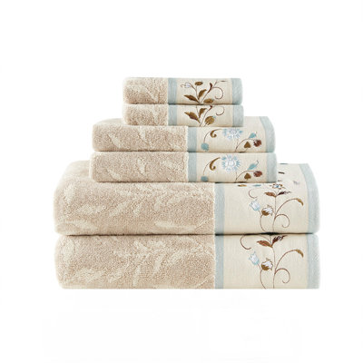 Embroidered Cotton Jacquard 6 Piece Towel Set