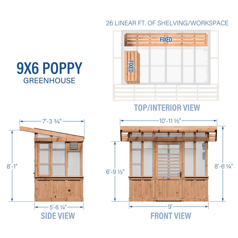 Cedar Wood and Polycarbonate Walk-In Greenhouse with Trellis