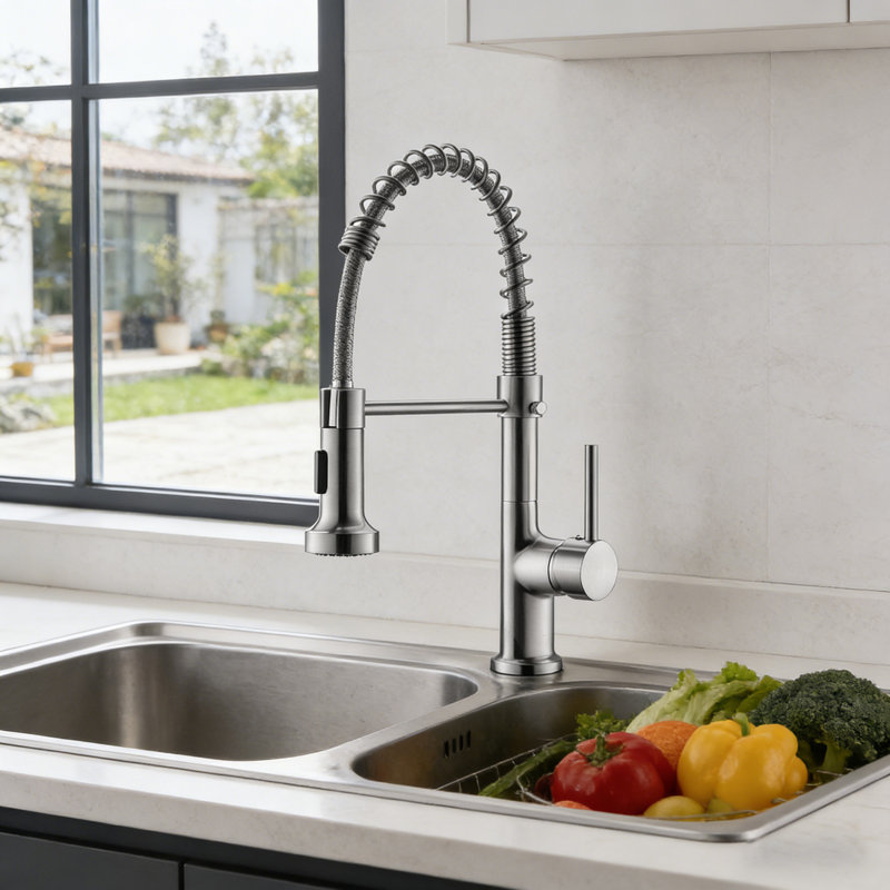 Kitchen Faucet With Pull Down Sprayer, Kitchen Sink Faucet, Nickel