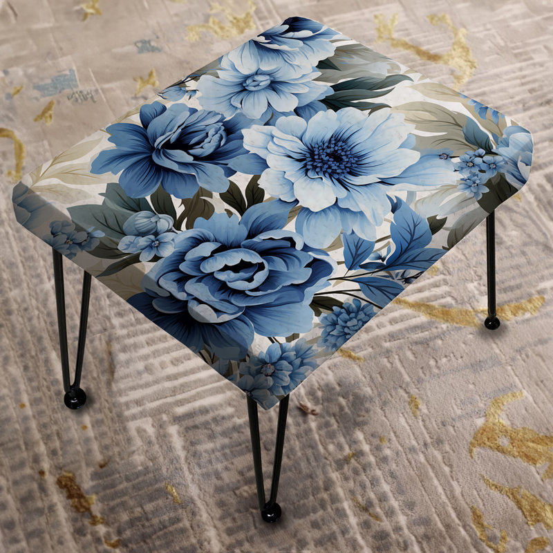 Repose-pieds floral bleu et blanc à motif victorien V - Floral